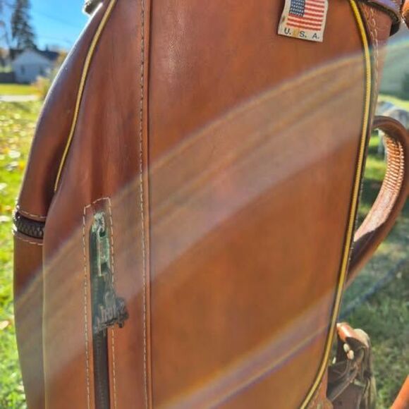 Vintage Hot-Z Brown Leather 6-Way Golf Cart Bag w/ Carry Strap - Picture 6 of 10
